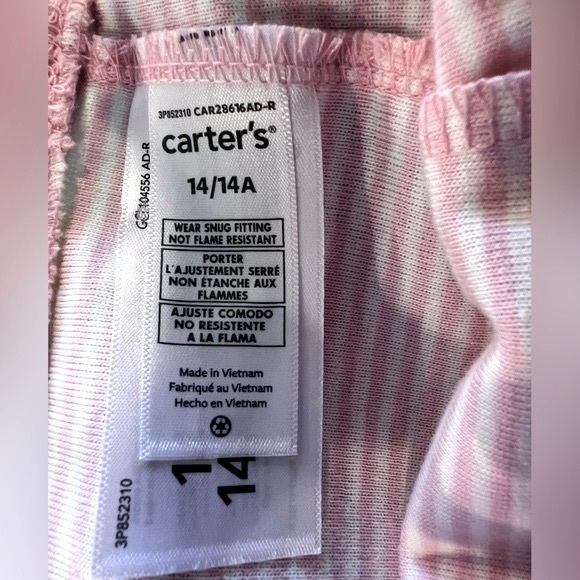 NWT- CARTERS 2 Pc PJ Set / Pink & White Striped Leggings & Pink, Long Sleeve Top - Picture 11 of 12
